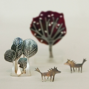 silver tree brooches & wolf earrings