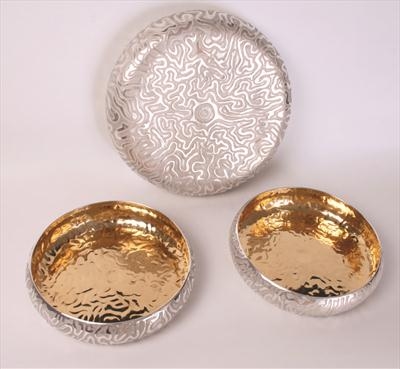 coral bowls Britannia silver & gold plate