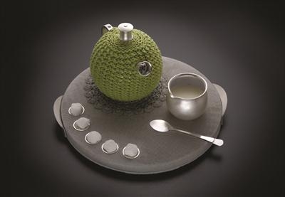 tea set Britannia silver, concrete & wool