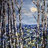 Birch Trees with Moon Beyond - Alison Cowan