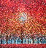 Red Trees with Teal - Alison Cowan