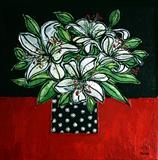 White Lilies in Spotted Vase - Alison Cowan